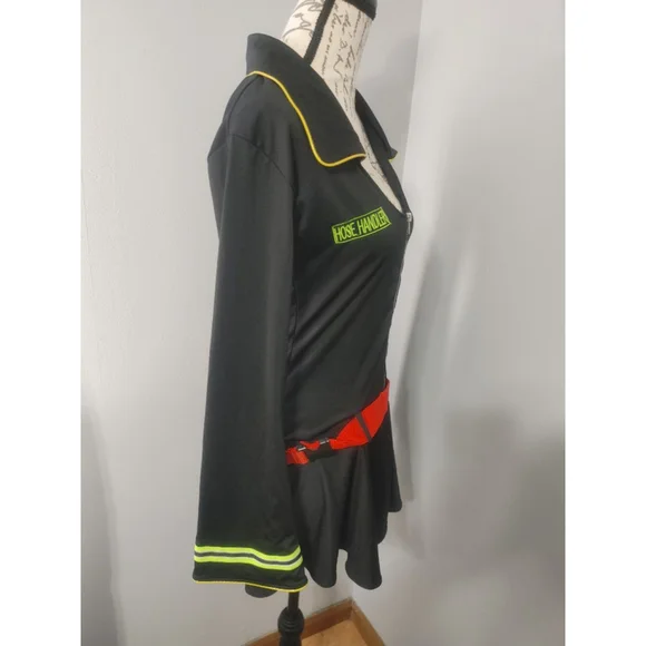 Forplay Women's L-XL Black Firefighter Hose Handler Costume with Red Belt - Picture 4 of 11